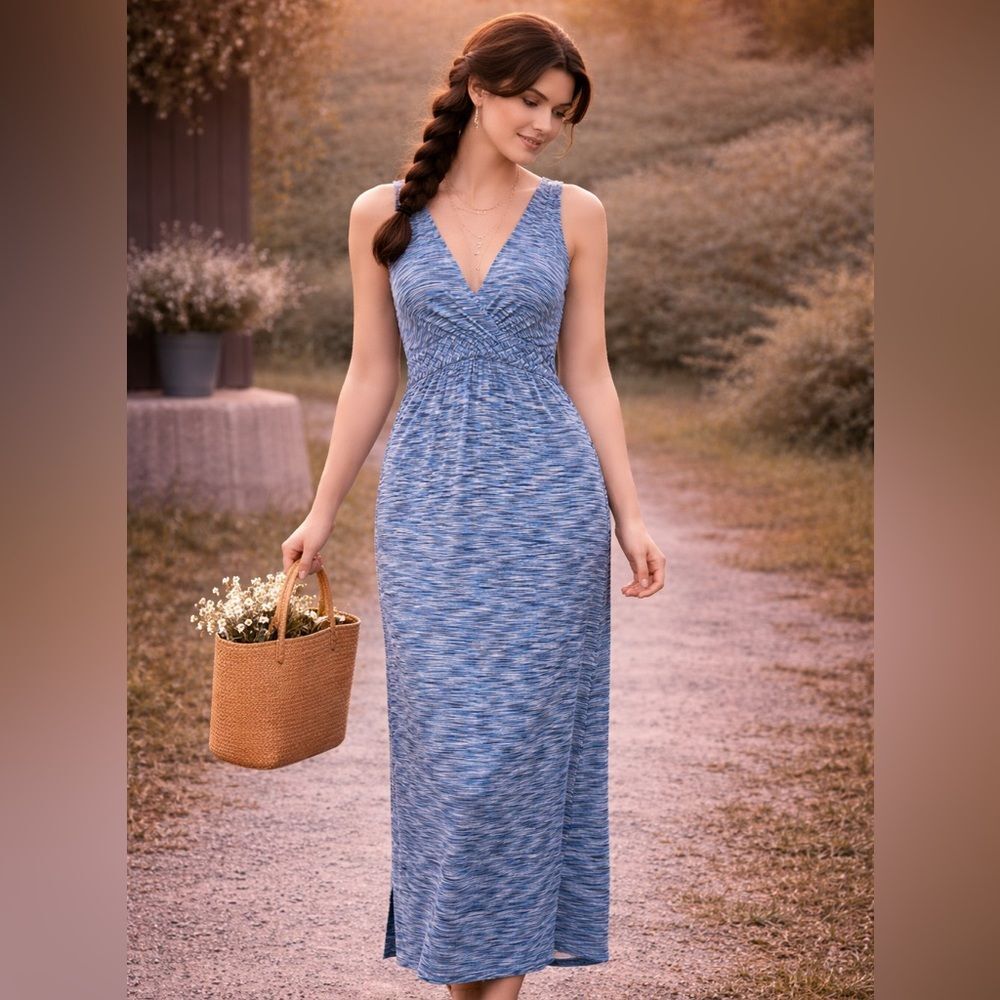 Spense Sleeveless Maxi Dress Size Medium Blue & White Pattern‎